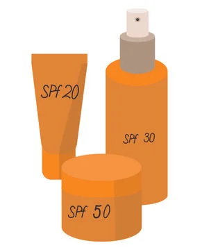 Set of sunscreen cosmetics. Vector illustration isolated on white background. Stock Illustration