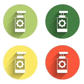 Set Sunscreen spray bottle icon isolated with long shadow background. Prote.. Stock Illustration