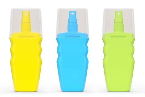 Set of sunscreens bottle or sunblock cream tube on white background. Illustrazione stock