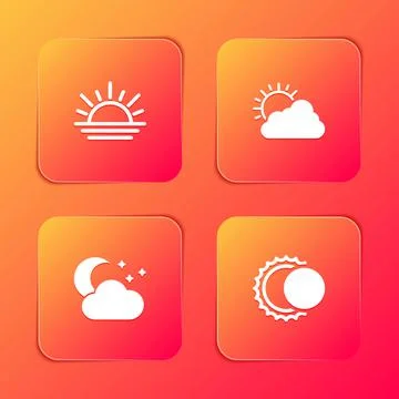 Set Sunset, and cloud weather, Cloud with moon stars and Eclipse of sun icon Illustrazione stock