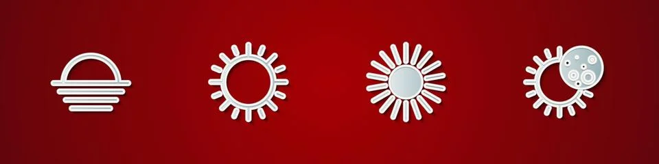 Set Sunset, , and Eclipse of the sun icon. Vector Ilustração Stock