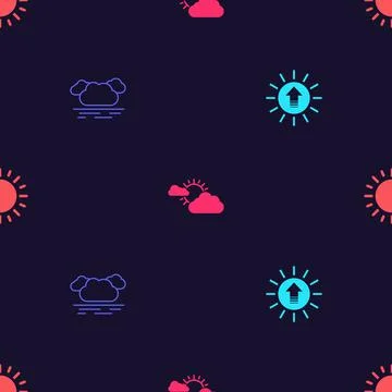 Set Sunset, Cloud, and cloud weather and on seamless pattern. Vector 스톡 일러스트