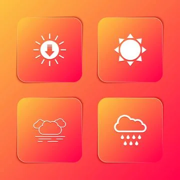 Set Sunset, , Cloud and with rain icon. Vector Stock Illustration