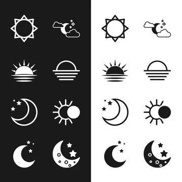 Set Sunset, Cloud with moon and stars, Moon, Eclipse of the sun,  and  icon.. Ilustração Stock