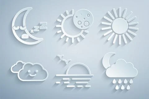 Set Sunset, Cloud, with rain and moon, Eclipse of the sun and Moon icon icon Ilustração Stock
