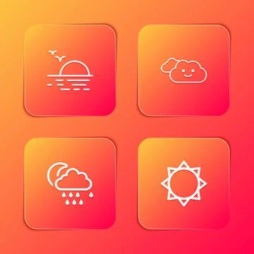 Set Sunset, Cloud, with rain and moon and icon. Vector Stock Illustration