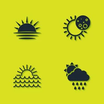 Set Sunset, Cloud with rain and sun, and Eclipse of the icon. Vector Stock Illustration