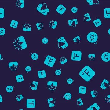 Set Sunset, Compass, Weather forecast app and Fahrenheit on seamless pattern Stock Illustration