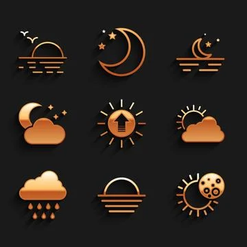 Set Sunset, Eclipse of the sun, and cloud weather, Cloud with rain, moon st.. Ilustração Stock