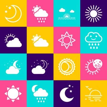 Set Sunset, Eclipse of the sun, Cloud with rain, and cloud weather, Moon st.. Ilustração Stock