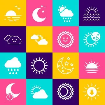 Set Sunset, Eclipse of the sun, Cloud with rain and, cloud weather,  and  i.. Ilustração Stock