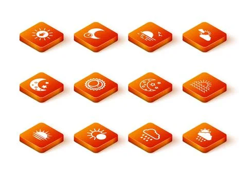 Set Sunset, Eclipse of the sun, Moon and stars, Cloud with rain, and icon Ilustração Stock