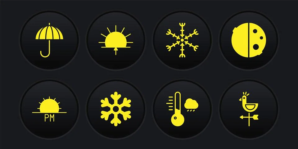 Set Sunset, Eclipse of the sun, Snowflake, Meteorology thermometer, Sunrise Stock Illustration