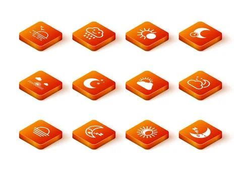 Set Sunset, Moon icon, and stars, Eclipse of the sun, cloud weather, and Cloud Ilustração Stock