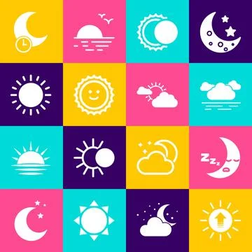 Set Sunset, Moon icon, Cloud, Eclipse of the sun, Sleeping moon and and clo.. Ilustração Stock