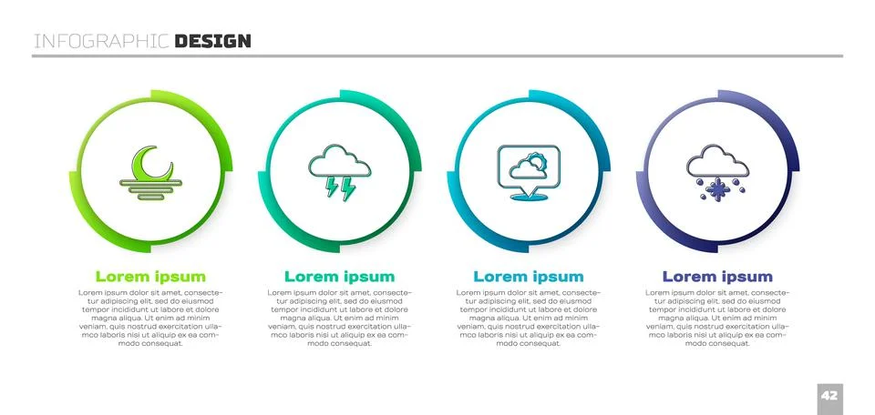 Set Sunset, Storm, Location cloud and Cloud with snow. Business infographic Stock Illustration