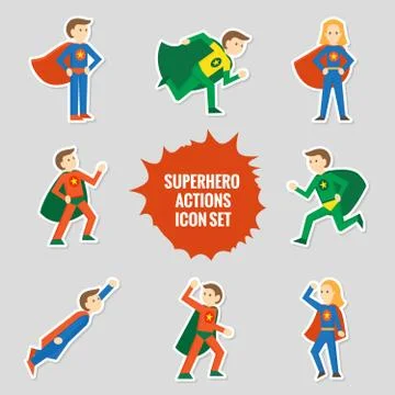 Set of superheroes stickers Stock Illustration