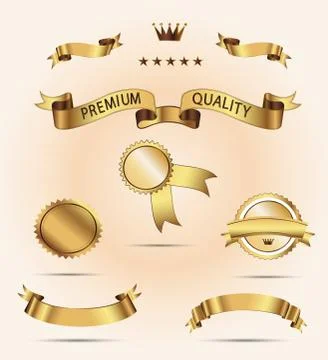 Set of Superior Quality and Satisfaction Guarantee Ribbons, Labels, Tags Stock Illustration