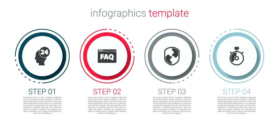 Set Support operator in touch, Browser FAQ, Shield and Stopwatch. Business Stock Illustration