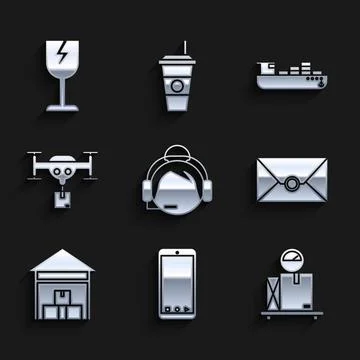 Set Support operator in touch, Scale cardboard box, Envelope, Warehouse Stock Illustration