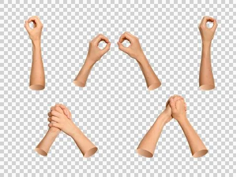 Set of supportive hand poses forming finger circles and clasped grips. Coll.. 库存照片