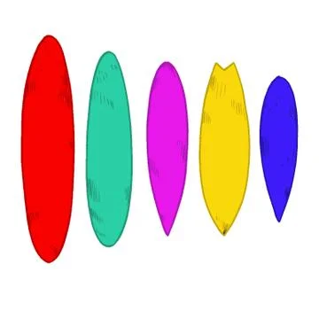 Set of surfboard silhouettes in scale Illustrazione stock