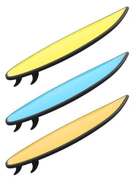Set of surfboard for summer surfing on surf board on white background. Illustrazione stock