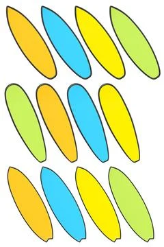 Set of surfboard for summer surfing on surf board on white background. Stock Illustration