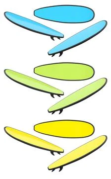 Set of surfboard for summer surfing on surf board on white background. Stock Illustration