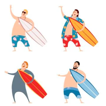 Set of surfers Stock Illustration