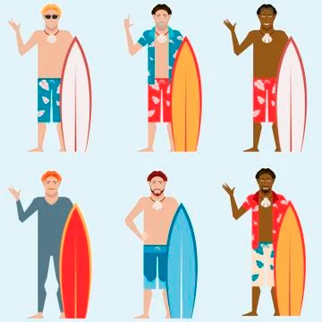 Set of Surfers Illustrazione stock