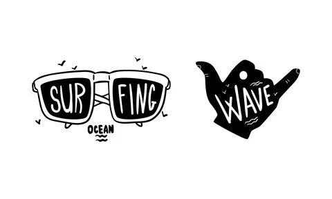 Set of Surfing Logo Design, Surf Club, Shop Monochrome Labels and Emblems Vector Illustrazione stock