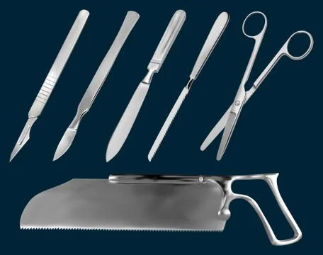 A set of surgical cutting tools. Reusable scalpel, delicate scalpel with Stock Illustration