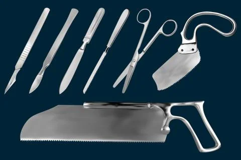 Set of surgical cutting tools. Reusable scalpel, scalpel with removable blade Stock Illustration