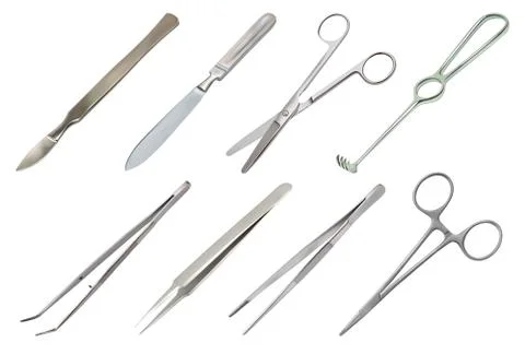 Set of surgical instruments. Different types of tweezers. Vector Stock Illustration