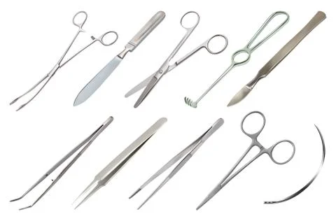 Set of surgical instruments. Different types of tweezers. Vector Stock Illustration