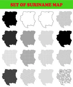Set of Suriname Map Variations in Different Styles and Patterns Stock Illustration