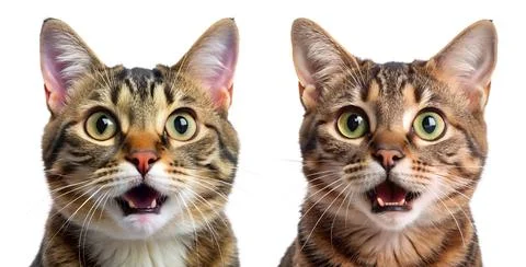 A set of surprised cats on a white background. Stock Photos