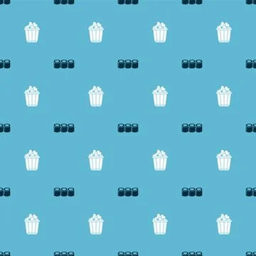 Set Sushi and Popcorn in box on seamless pattern. Vector Illustrazione stock