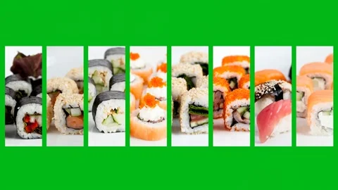 Set of sushi and rolls with  on chromakey background motion video 4K Stock Footage 237237348
