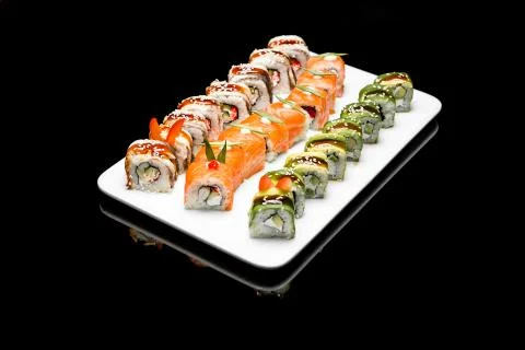 Set of sushi roll dragon Stock Photos