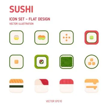 Set of sushi vector flat icon Stock Illustration