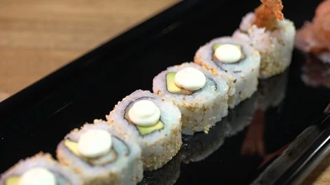 Set of sushi  on wood table. Video stock 106315161