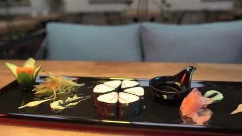 Set of sushi  on wood table. Video stock 106315223