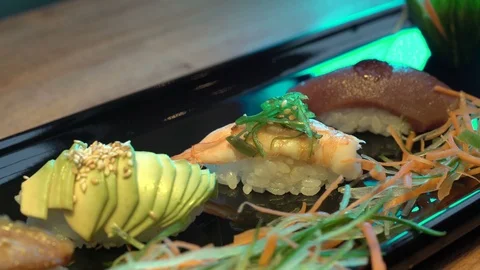 Set of sushi  on wood table. Video stock 106315989