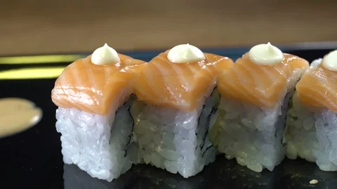 Set of sushi  on wood table. Video stock 106316299