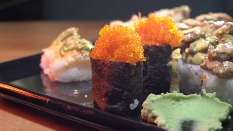 Set of sushi  on wood table. Stock Footage 106317113