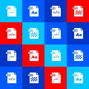 Set SVG file document, OTF, HTML and PNG icon. Vector 库存插图