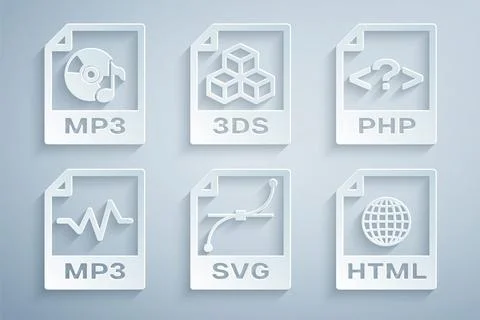 Set SVG file document, PHP, MP3, HTML, 3DS and icon. Vector イラスト素材