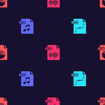 Set SVG file document, WAV,  and PPT on seamless pattern. Vector Stock Illustration